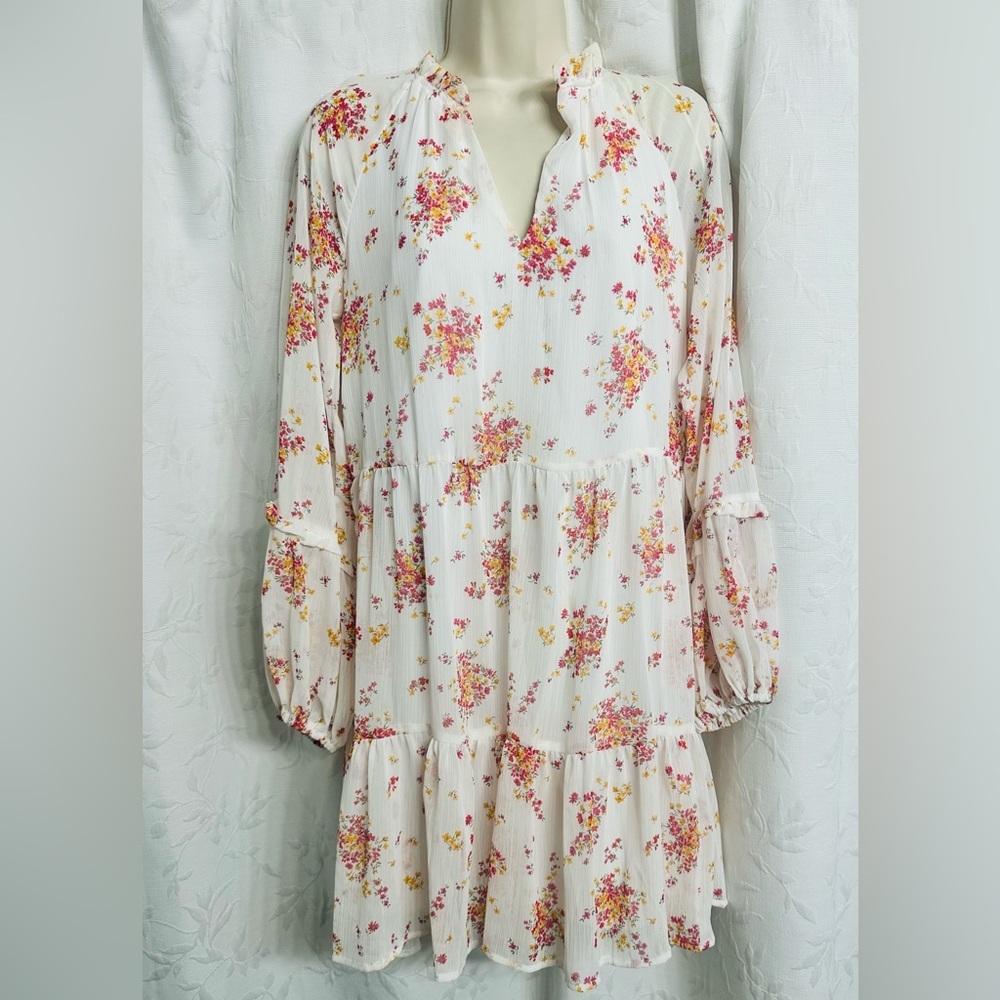 Vince Camuto Floral Romantic Easter V-Neck Long Fluffy Sleeves Ruffled Dress Sm